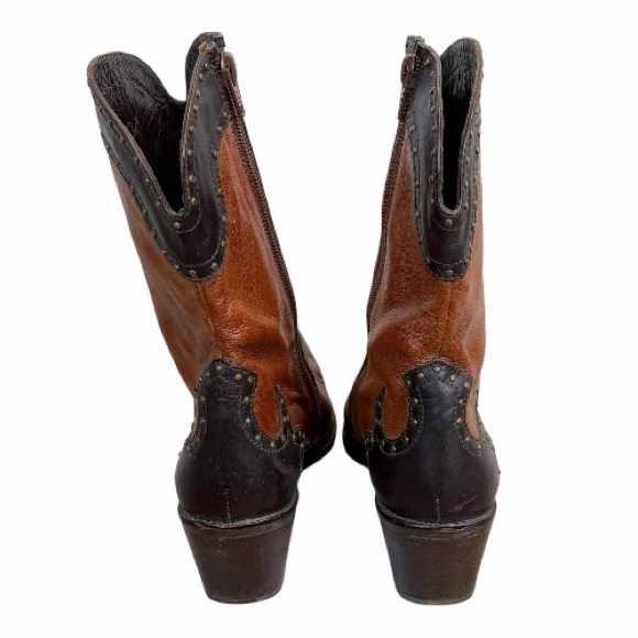 Vintage Stuart Weitzman Western Cowboy Boots Tri-Tone Leather Studded 8.5 - Picture 7 of 11